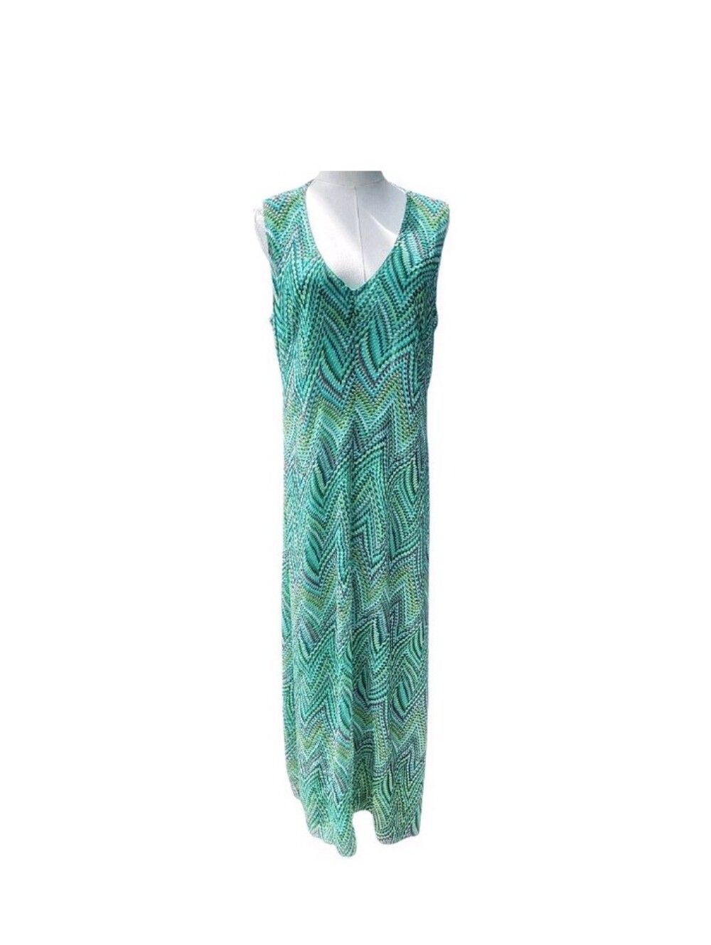 Sharagano Teal Abstract Maxi Dress Size 12